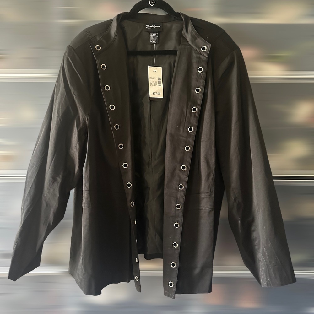 Maggie Barnes Black Grommet Open Front Jacket Plus Size 4X NWT 03-2376